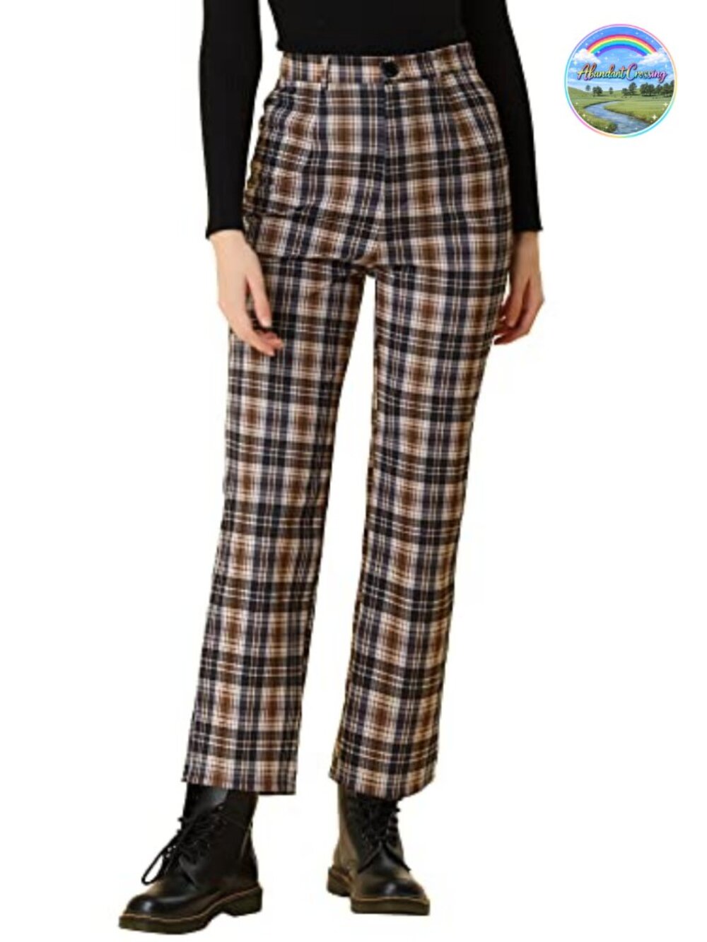 Allegra K Plaid High Waist Straight Leg Cropped Work Pants